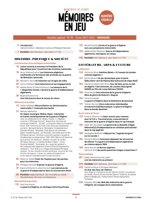N° 15-16 spécial "Mémoires contemporaines de la guerre d'Algérie" – Image 3